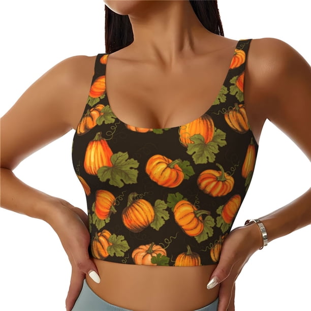 Balery Orange Pumpkin Sujetadores deportivos con espalda cruzada para mujer, acolchados, sin costuras, de alto impacto, ideales para yoga, gimnasio, entrenamiento y fitness.-