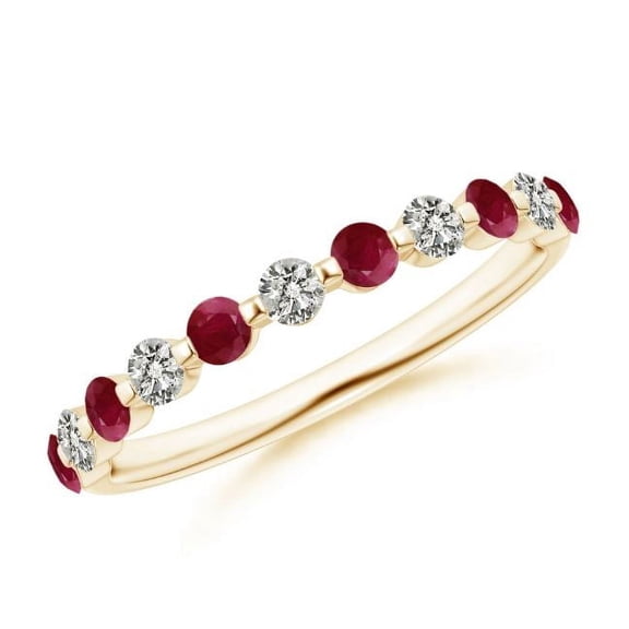 Round Shape Red Ruby CZ Diamond Eternity Band Ring Women 925 Sterling Silver Yellow Gold Plated July Birthstone Valentine Day Birthday Gift Gemstone Jewelry