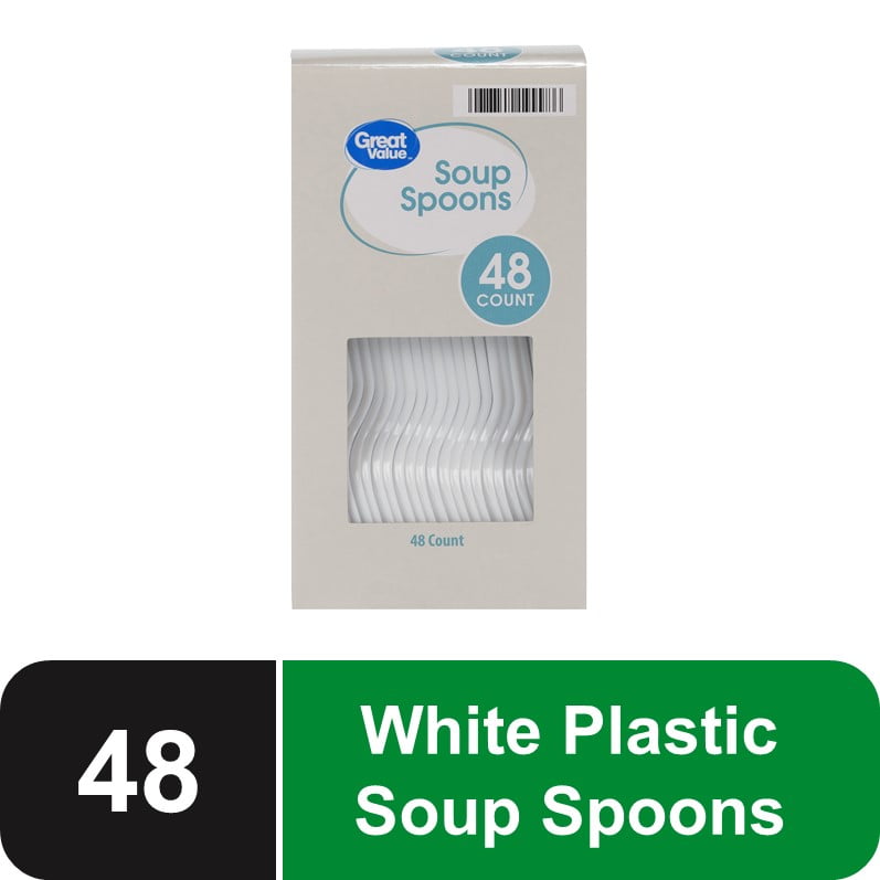 Great Value Everyday Cutlery White Soup Spoons, 48 Count