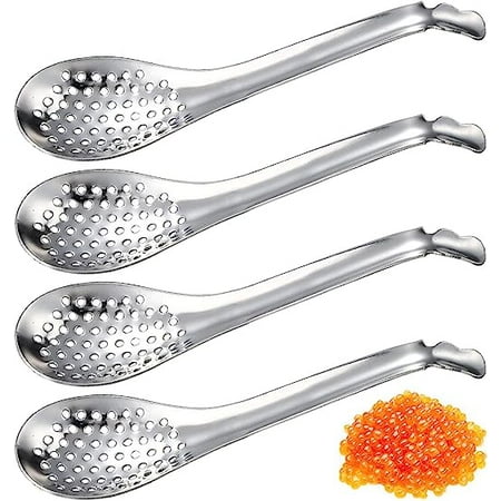 ShenMo 4 Piece Silver Spoon Set,Caviar Spoon Strainer Leak Stainless