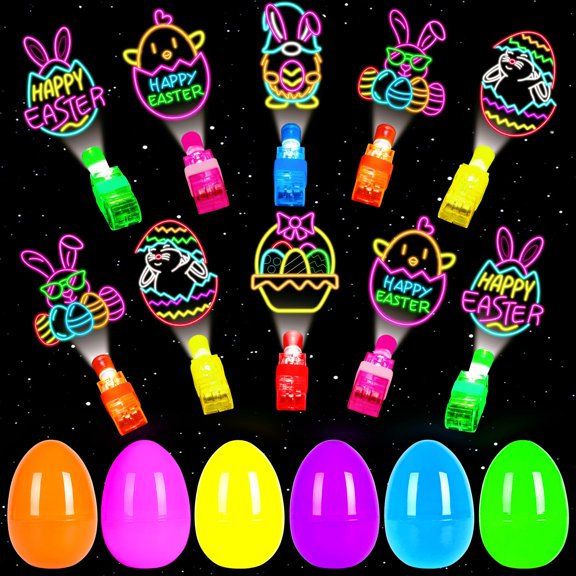 Huevos de Pascua rellenos con luces LED para dedo, paquete de 24 para niños