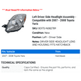 thumbnail image 2 of Left Driver Side Headlight Assembly - Compatible with 2007 - 2008 Toyota Yaris, 2 of 2