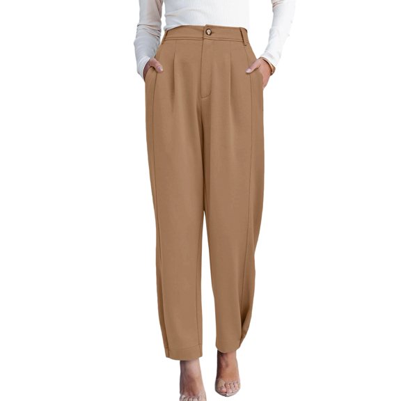 Women'S Pants Casual High Waist Trousers Tapered Slacks Pockets Dressy Business Work Outfits Khaki XS