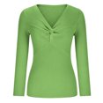 thumbnail image 5 of Amidoa V-Neck Women Sweater Cheeky Long Sleeve Green Solid Light Tie Front Slim Sweaters Women's Cardigans/Sweaters M, 5 of 8