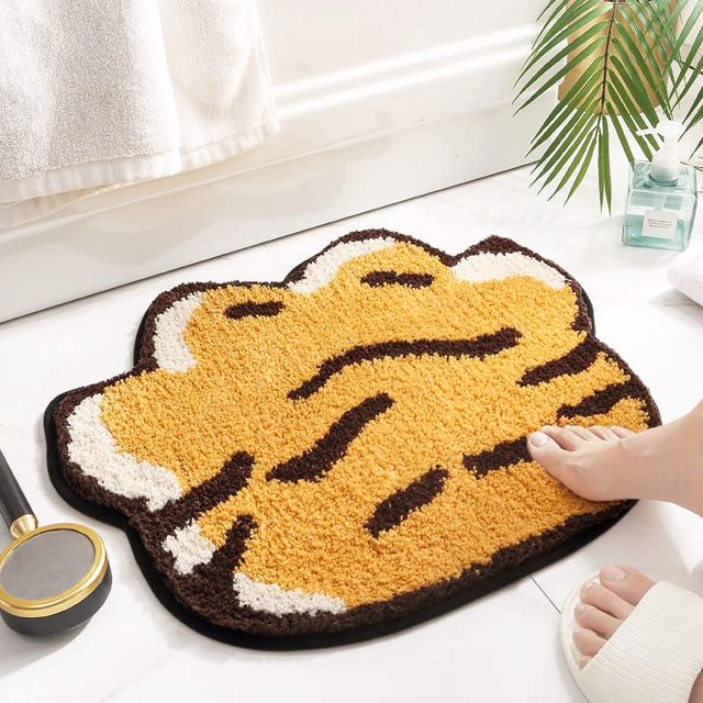Alfombras de baño, alfombra de baño, alfombra de ducha de microfibra suave y peluda, alfombras de felpa absorbentes y antideslizantes, 19.68 "x 25.6", pata de tigre
