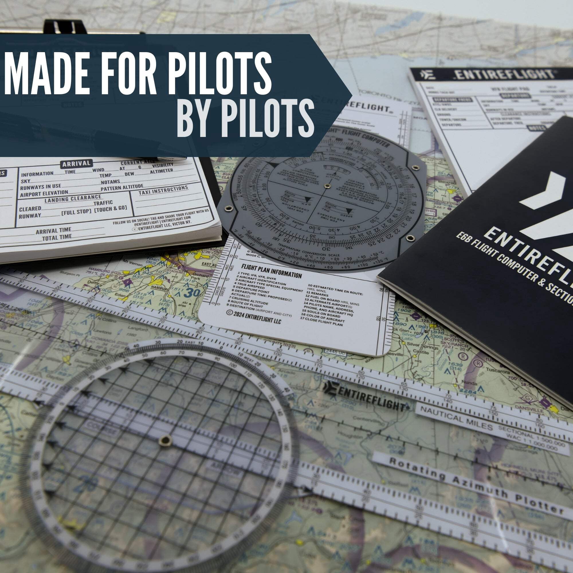STUDENT PILOT BUNDLE - Aviation Pilot Kneeboard, E6b Flight Computer Plus Plotter  Cross Country Planning Notepad