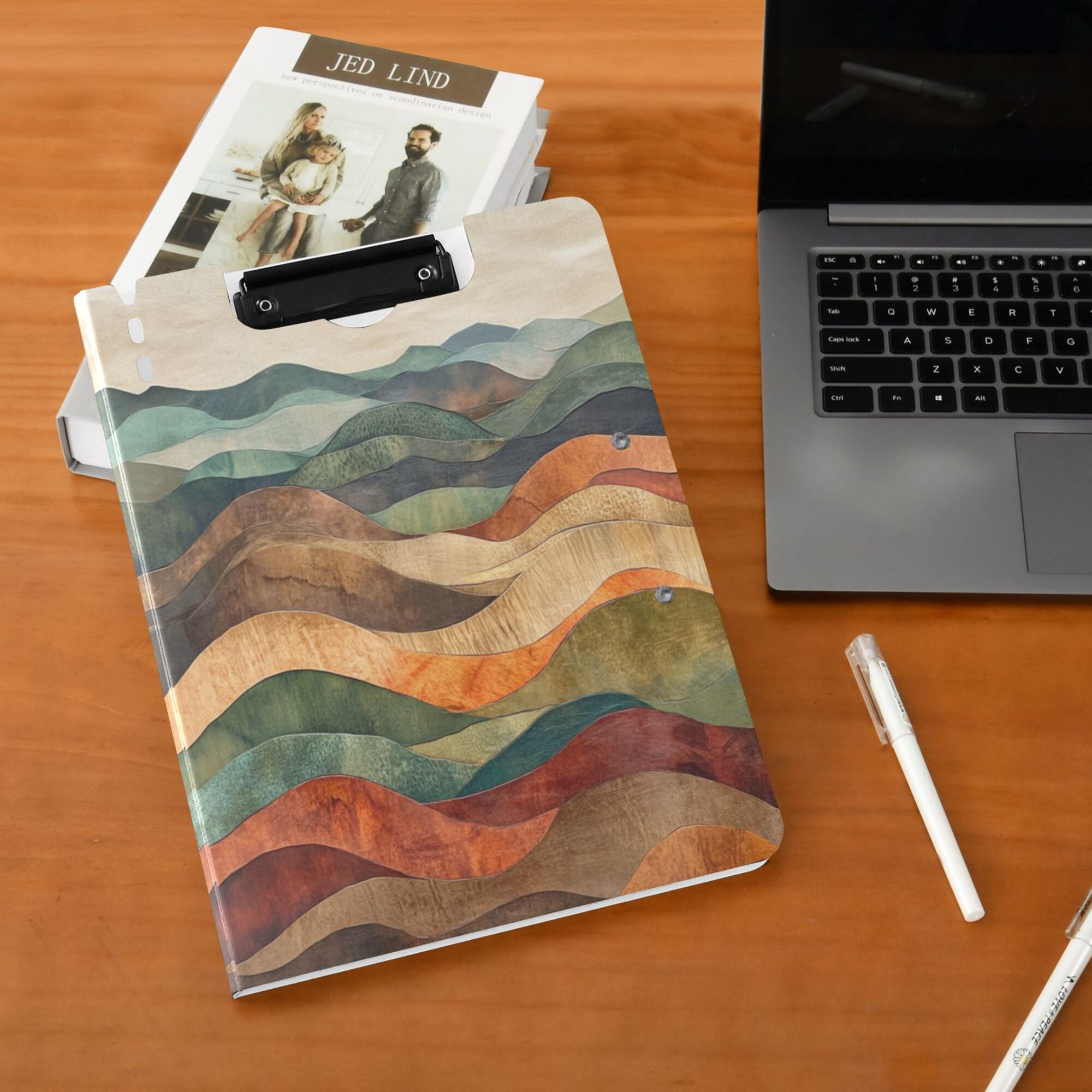 FORMRS A4 Clipboard Folder with Pen Holder Horizontal Foldable School Office Binder, Abstract Wavy Landscape