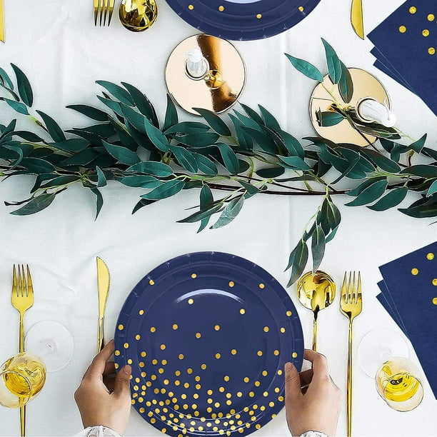 Assiettes jetables bleues et dorées Assiettes de fête bleu marine