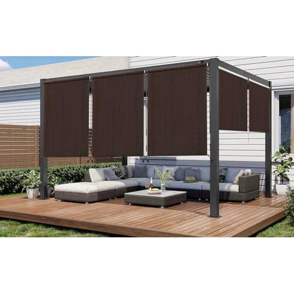 Outdoor Roller Shade, Cordless Roller Shade with 90% UV Protection, (4' W X 6' L), Outdoor Roller Shade Fabric Blind, Operation Exterior Roller Shade Cloth for Patio Porch Gazebo, Dark Brown