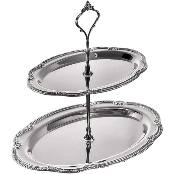 Hfppkn 2-Tier 304 Stainless Steel Cupcake Stand Fruit Dessert Tray for Party Wedding 28.2x19.9cm Silver