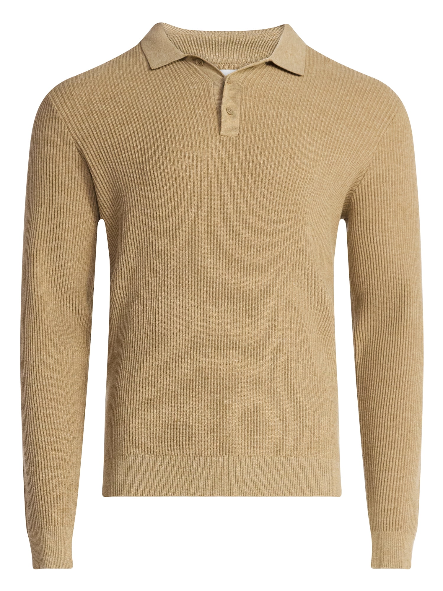 Free Assembly Men's Cozy Yarn Polo Sweater with Long Sleeves, Sizes S-3XL
