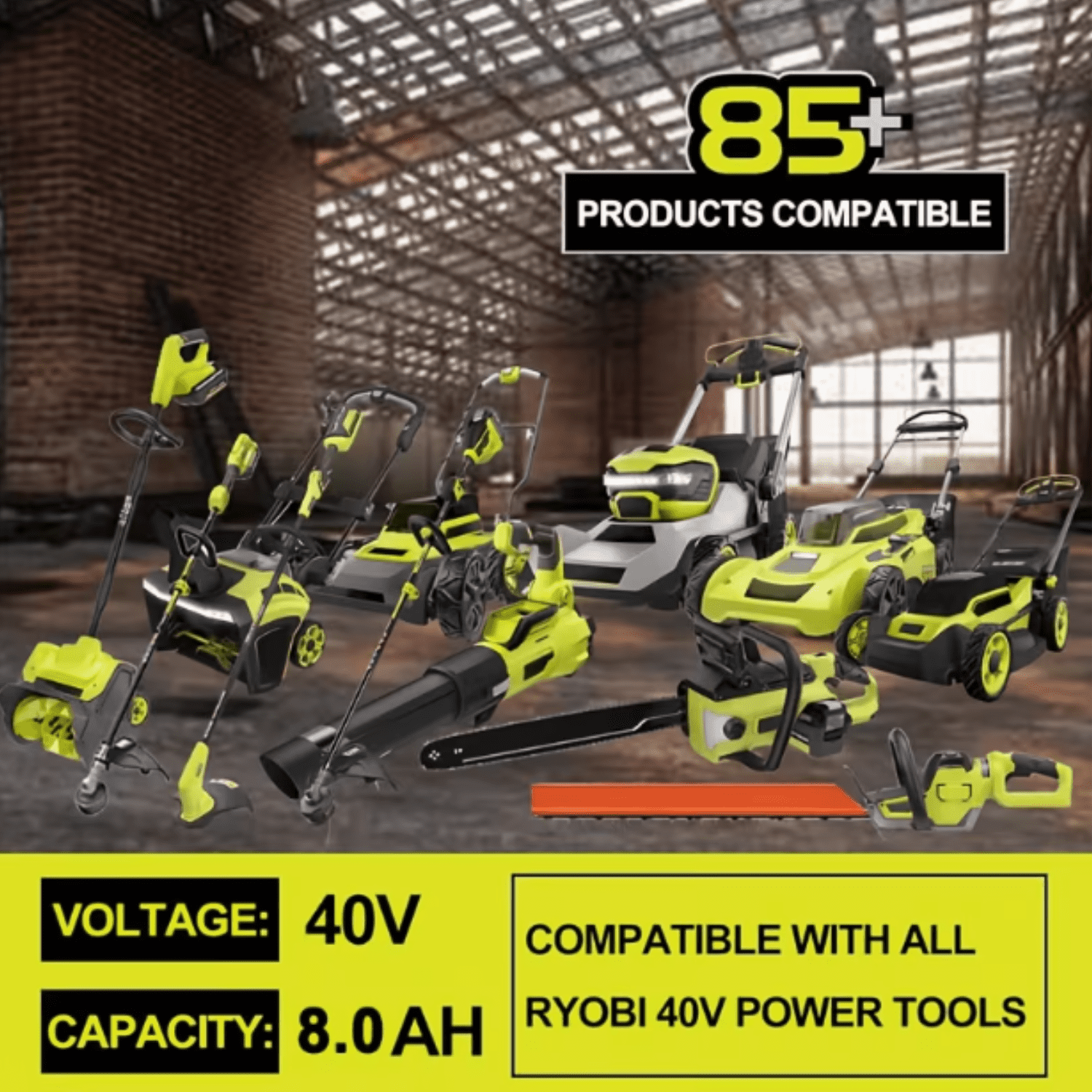 1Pack 40V 8.0Ah Battery Replacement for Ryobi 40 Volt Lithium OP4040 OP4050 OP40602