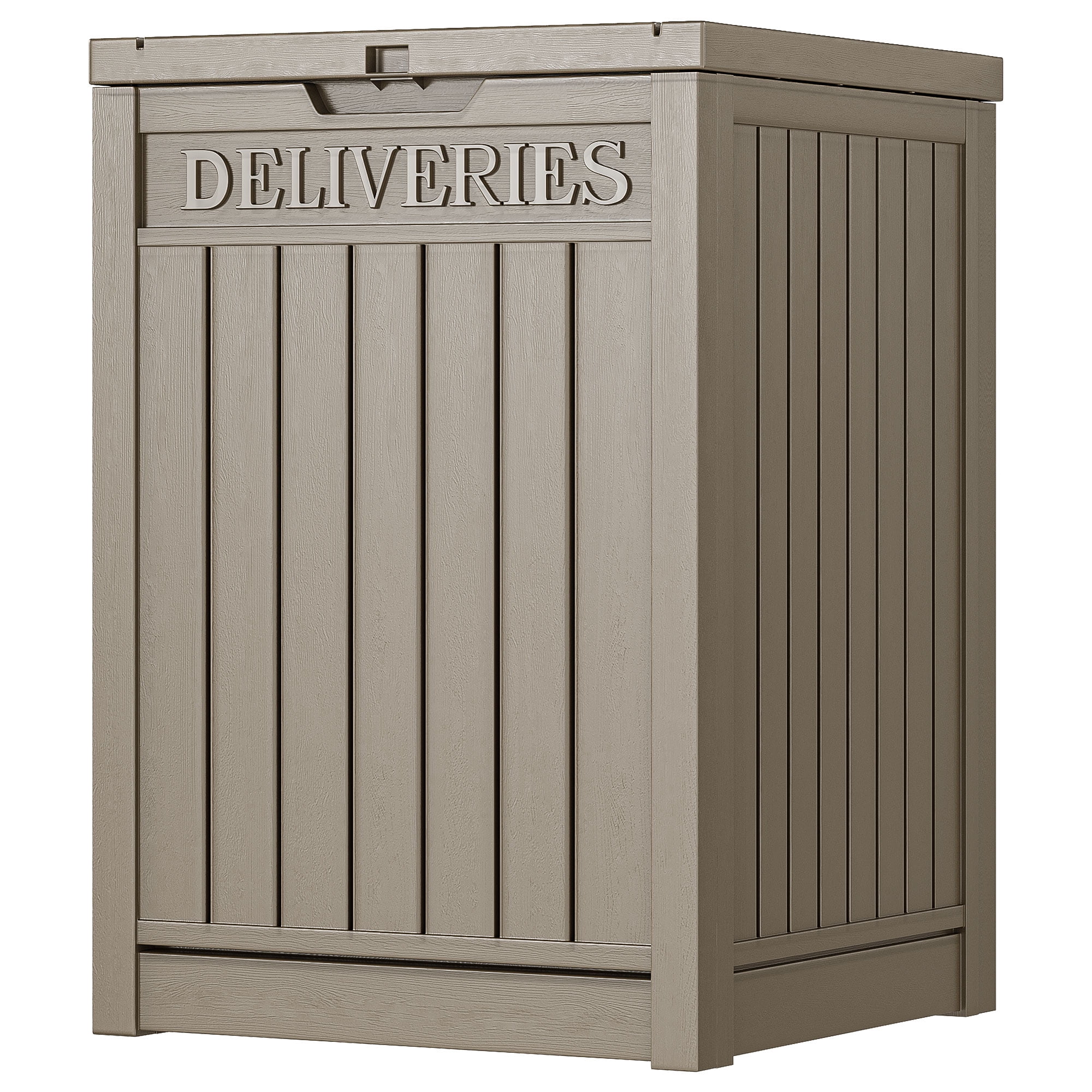 Uforic 51-Gallon Large Outdoor Resin Package Delivery Storage Box, Waterproof Deck Box for Porch or Curbside, Lockable, Light Brown