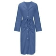 thumbnail image 4 of OSOLU Women Casual Roll Up Long Sleeve Shirt Dress Button Down Solid Color Dress Lapel V-Neck Bodycon Dresses With Belt Boho Sundress Dresses For Women 2025 Elegant Classy, 4 of 5