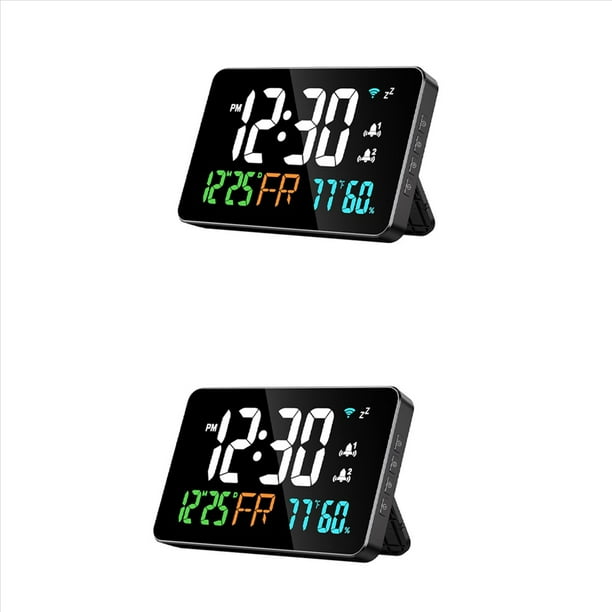 2X Reloj Digital Despertador Reloj WiFi, Letras Extra Grandes, Temperatura y Humedad, Calendario, Semana, Brillo de 4 Niveles