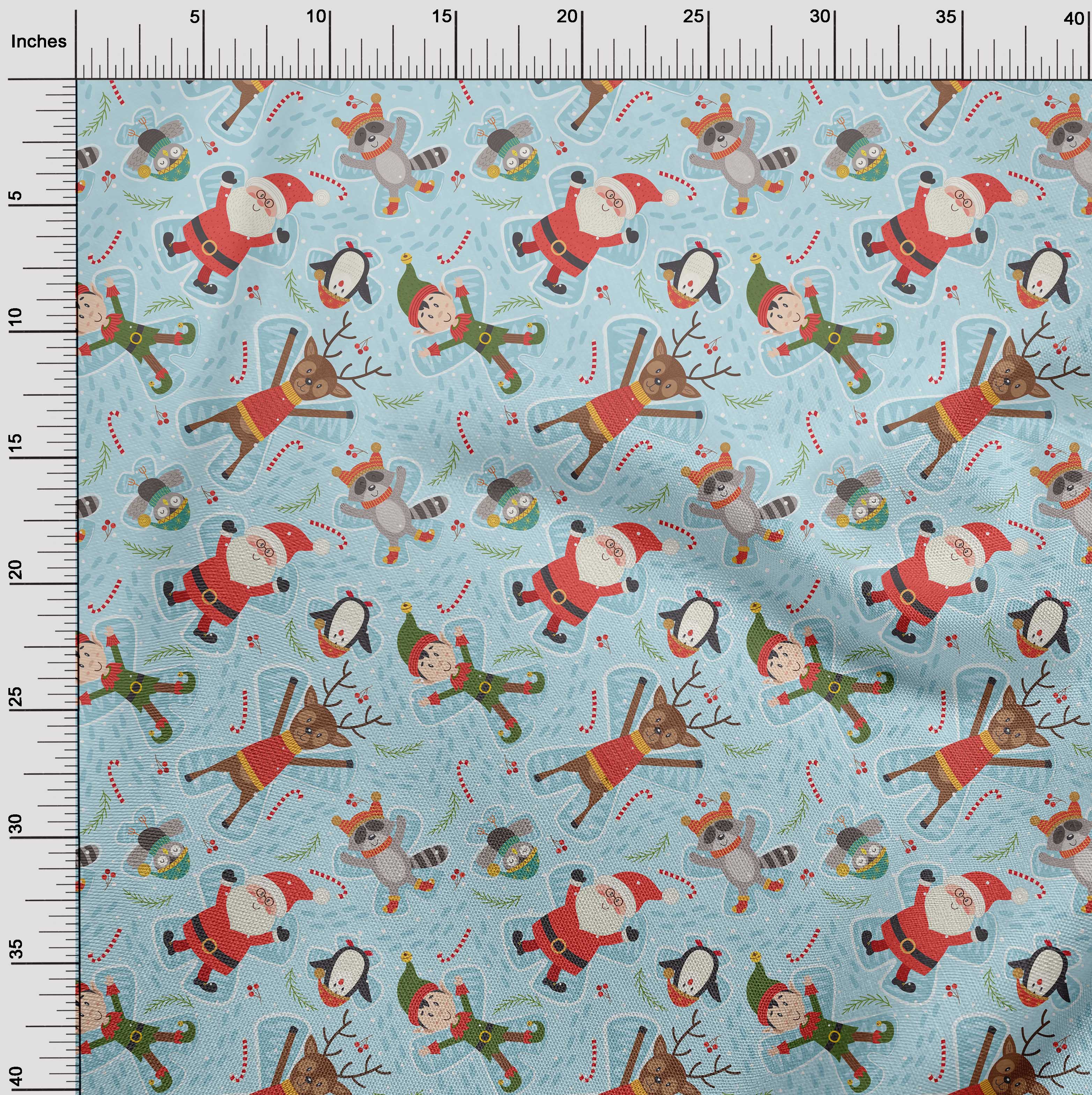oneOone Cotton Poplin Twill Baby Blue Fabric Cartoon Animal|Candy Stick & Santa Christmas Sewing Material Print Fabric By The Yard 56 Inch Wide