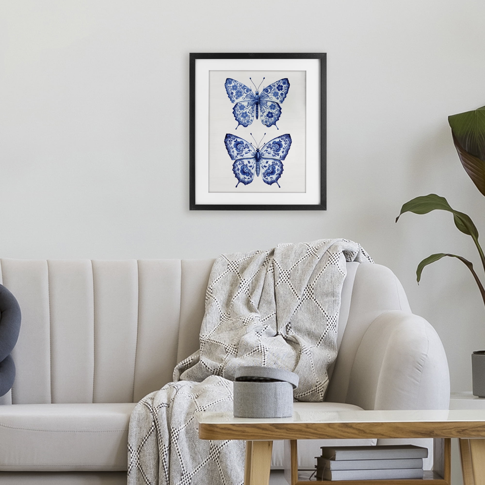 Ornate Toile Pattern Butterflies Black Framed Print Under Glass, design by Lettered and Lined