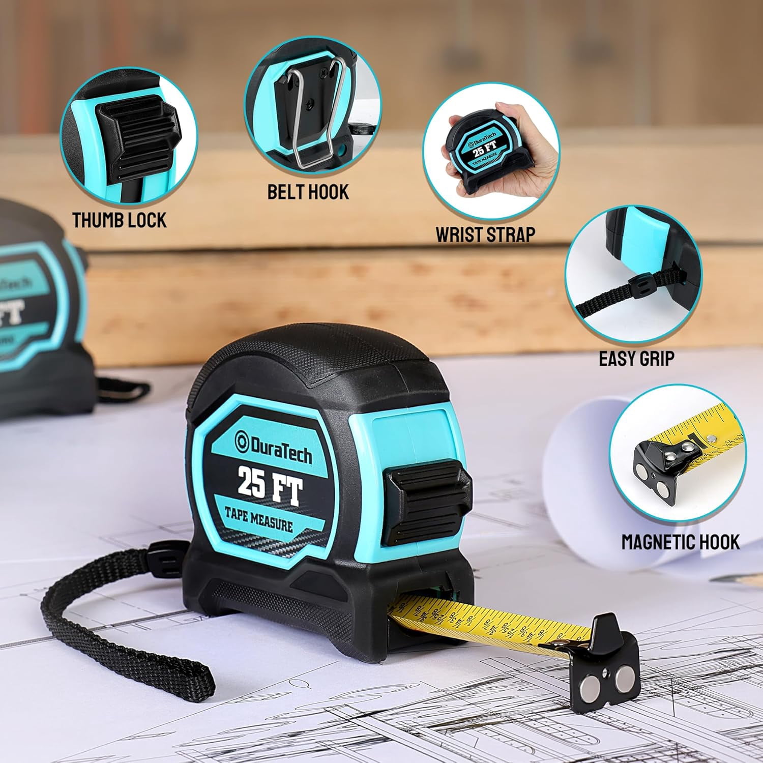 Magnetic Tape Measure 25FT with Fractions 1/8, Retractable Measuring Tape, Easy to Read Both Side Measurement Hook and Shock Absorbent Ca for Construction, Carpenter