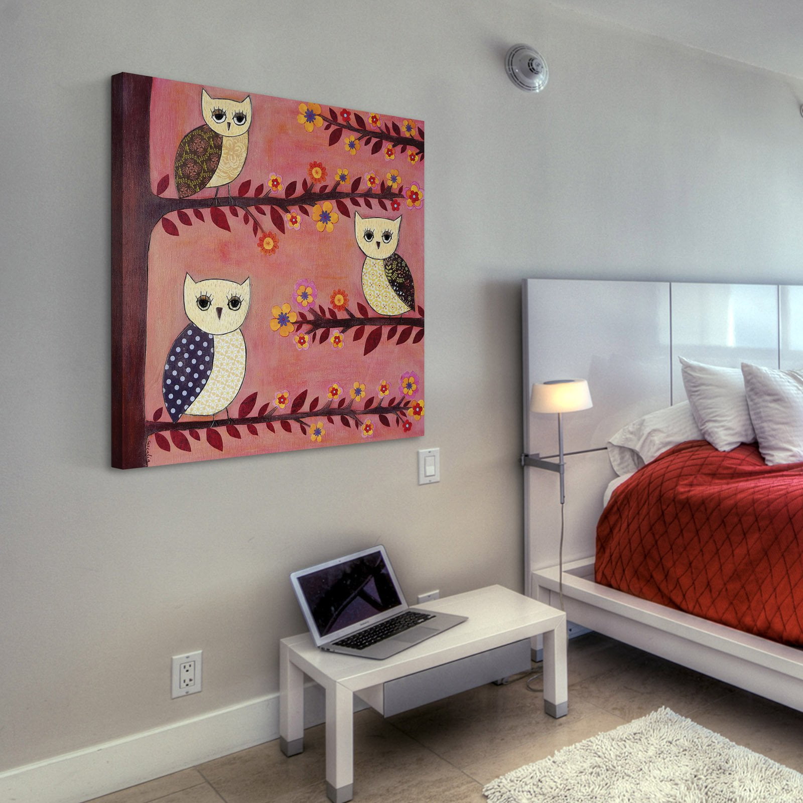 Marmont Hill "3 Wise Owls" by Sascalia Painting Print on Wrapped Canvas