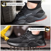 ulogu Waterproof Steel Toe Shoes for Men Women Lightweight Non-Slip Sneakers Comfortable Puncture Proof Shoes (Men Size 9.5, Black)
