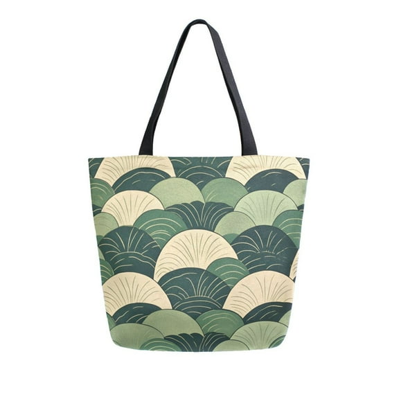 FORMRS Womens Canvas Tote Bag with Zipper Inner Pocket Shoulder Handbag, Green Abstract Shapes