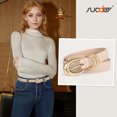 thumbnail image 2 of SUOSDEY Women Leather Belts for Jeans Dress Pants Beige Ladies Skinny Belt, 2 of 8
