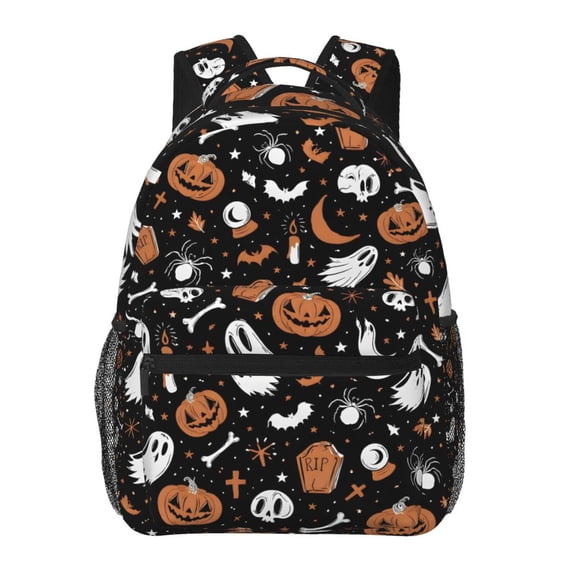 Halloween Black Pumpkin Skull Ghost Backpack Lightweight Rucksack Travel Bag for Men and Women