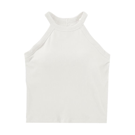 Womens Built-in Bra Halter Camisoles 2024 Summer Padded Workout Tank Crop Tops Casual Solid Sleeveless Sports Shirts