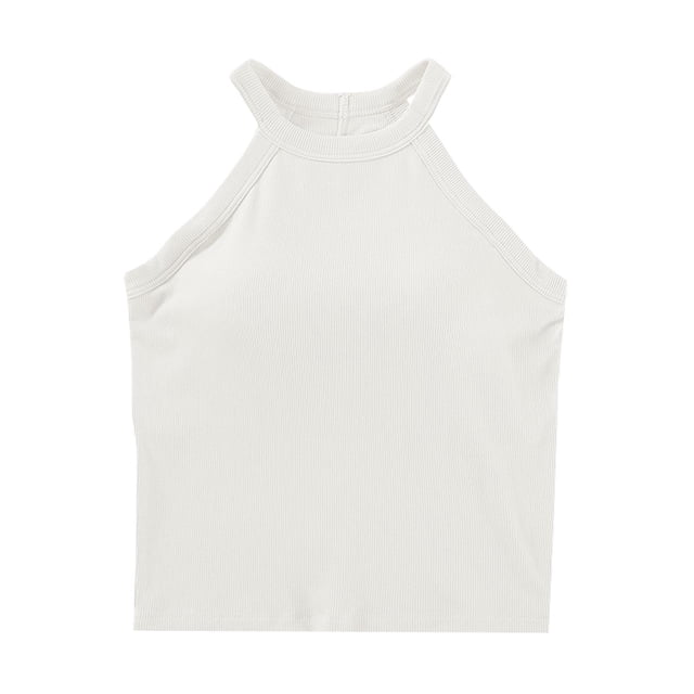 Mrat Sleeveless Strappy Tank Débardeur à Bretelles Sans Manches pour Femme à Encolure Ronde avec Coussinet de Poitrine et Haut Uni Sans Manches S-284 Blanc P