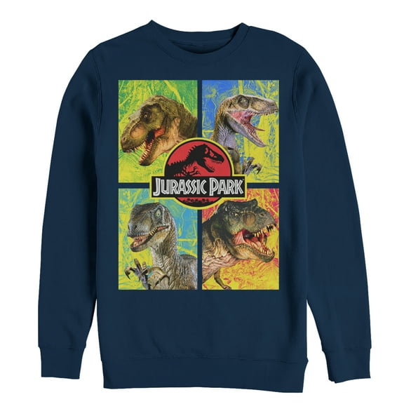 Men's Jurassic Park T. Rex and Velociraptor Sweatshirt Navy Blue 3X Large