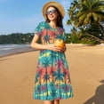 thumbnail image 4 of Naloa Hawaii Palms Print Womens Summer A-Line Dress with Pockets,Short Sleeve Dresses,Flowy Beach Swing Dress for Vacation Travel, 4 of 6