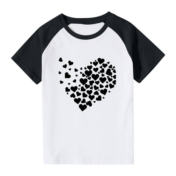 Ovbmpzd Black Tops for Teen Girls Short Sleeve Plus Size Casual Heart Prints Pullover Tees Shirts for Teens 3 Years