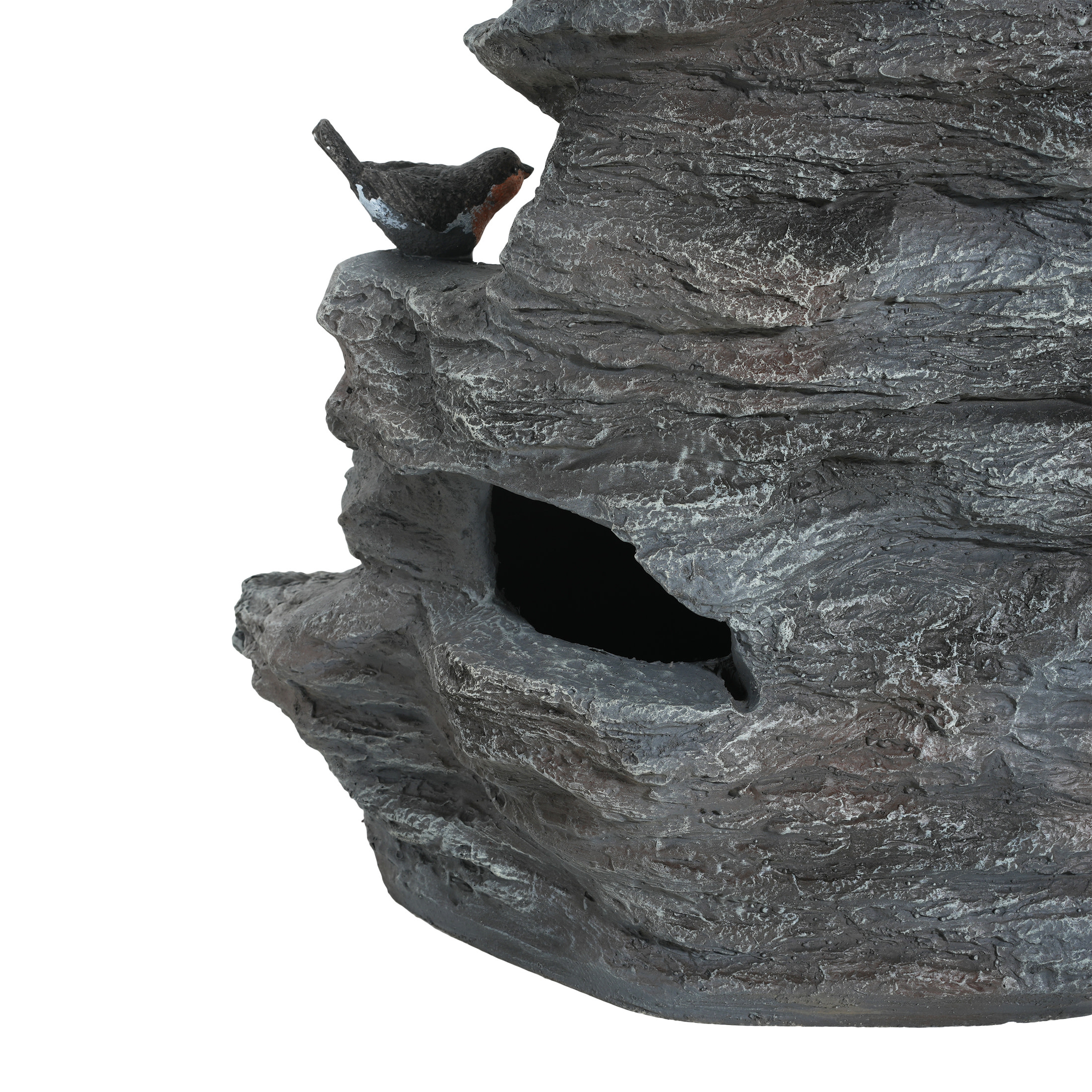Christopher Knight Home 20.8" Concrete Rock Waterfall Fountain with LED Light, 4-Tier Flow, Garden Decor, Gray
