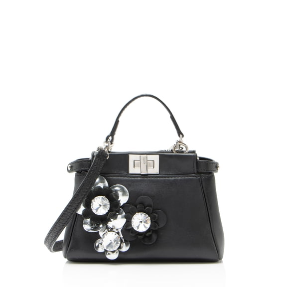 Pre-Owned Fendi Leather Floral Embellished Peekaboo Micro Shoulder Bag