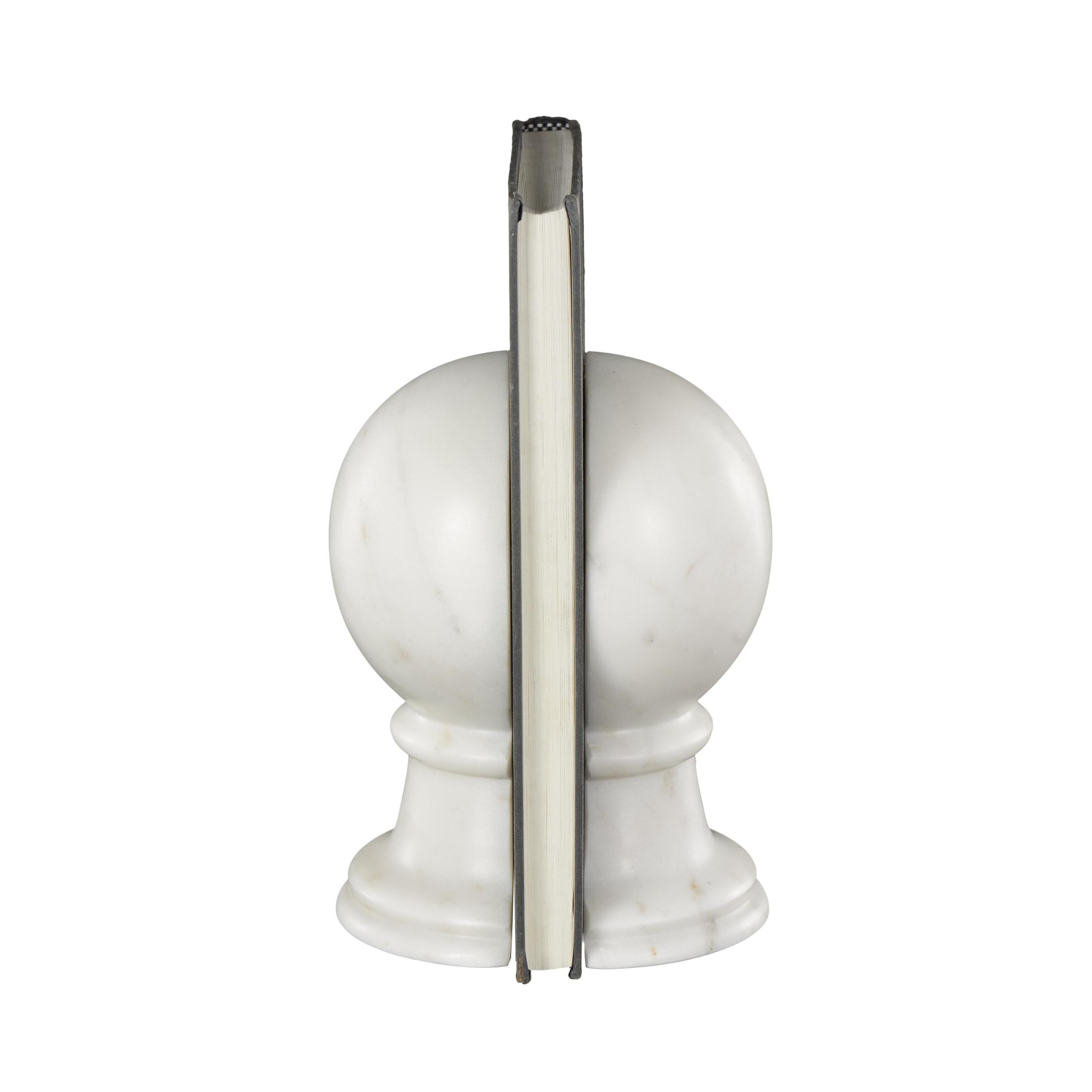 DecMode 2" Sleek Orb Globe White Marble Bookends (Set of 2)