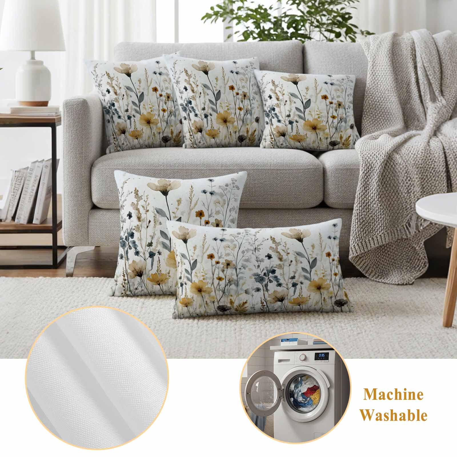 Watercolor Botanical Floral Outdoor Waterproof Pillow Covers, Farmhouse Garden Decorative Square Throw Pillowcase Sofa Cushion Sham for Patio/Couch/Chair, 18"x18" 2 Pack