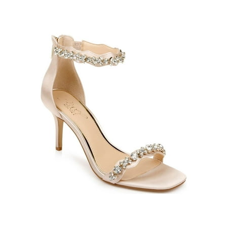 

JEWEL BADGLEY MISCHKA Womens Beige Scalloped Padded Ankle Strap Embellished Odele Square Toe Stiletto Zip-Up Dress Heeled Sandal 9