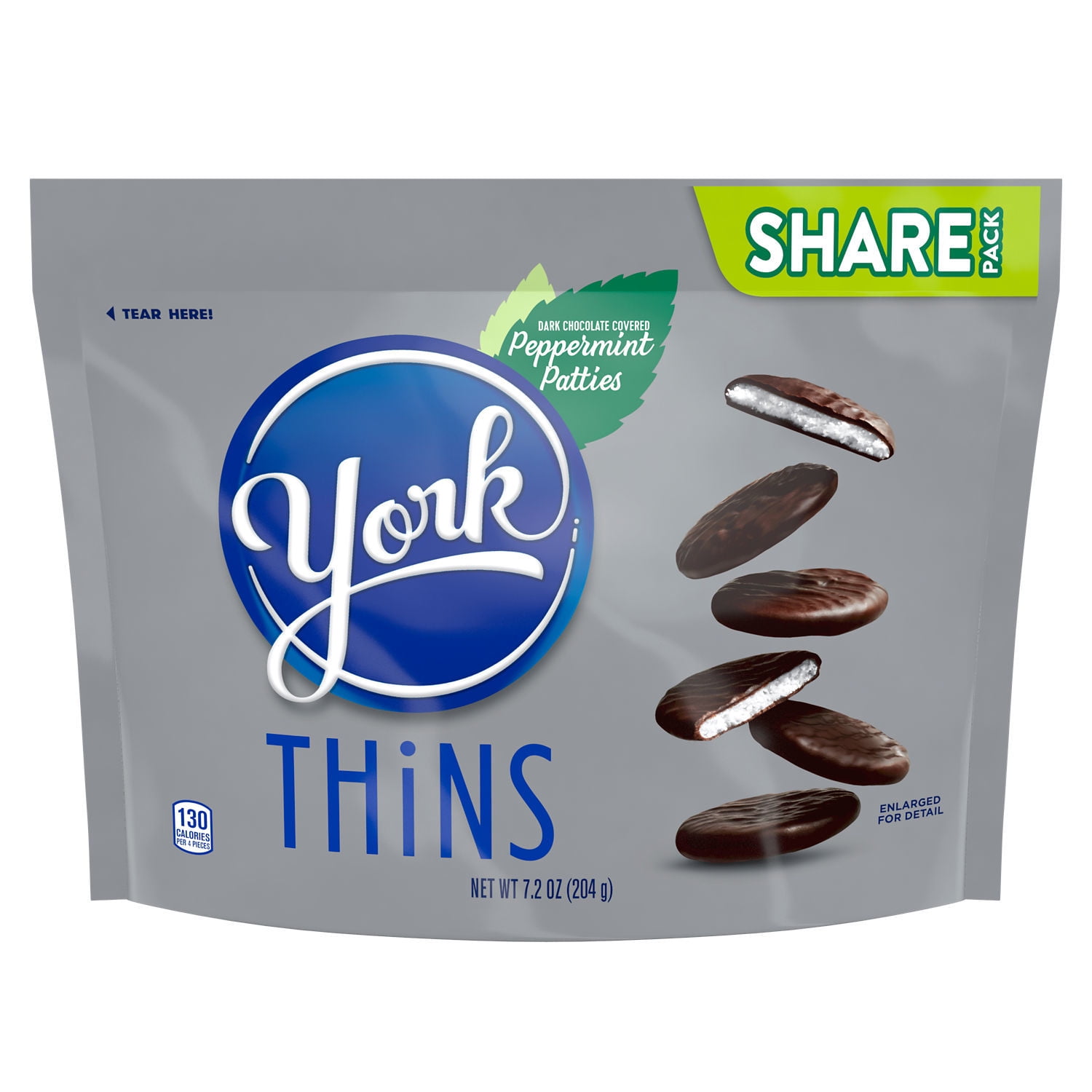 YORK THiNS Dark Chocolate Individually Wrapped, Gluten Free Peppermint Patties Candy Share Pack, 7.2 oz