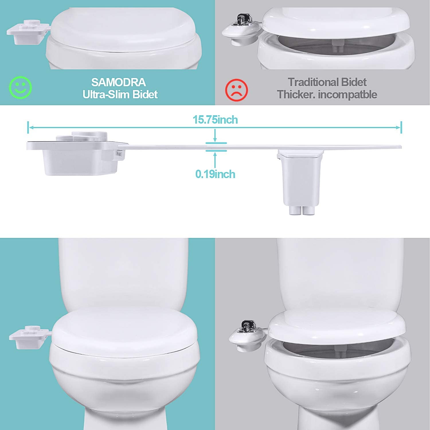 Bidet Attachment, Non-electric Cold Water Bidet Toilet Seat Attachment with Pressure Controls,Retractable Self-cleaning Dual Nozzles for Frontal & Rear Wash