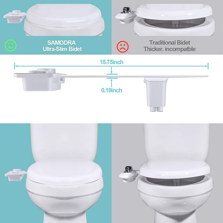 SAMODRA Bidet Attachment, Non-Electric Cold Water Bidet Toilet Seat  Attachment with Pressure Controls, Retractable Self-Cleaning Dual Nozzles  for