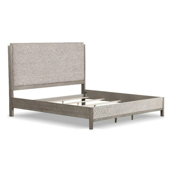 Furniture of America Yasgard Solid Wood Padded Headboard Queen Bed in Gray