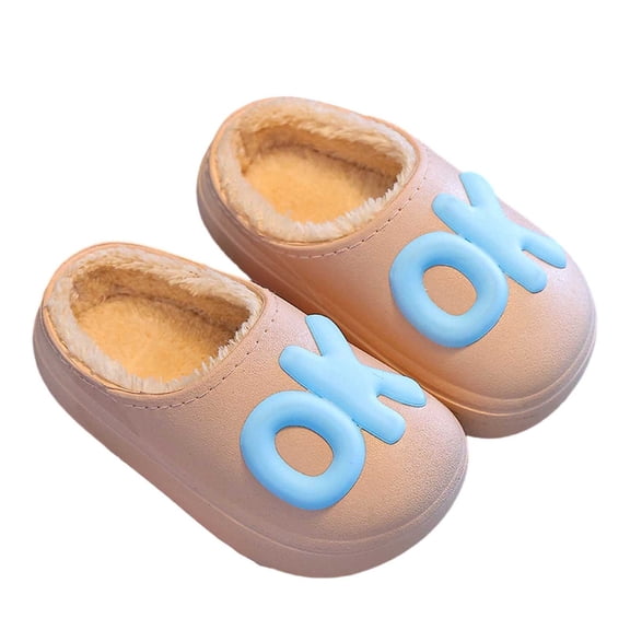 Gyujnb Kids Open Back Slide Slippers 3D Letter Decor Waterproof Shell Plush Lined Non Thick Sole Parent Child Indoor Outdoor Warm Unisex Stylish Household Footwear,4.5-5.5 Years