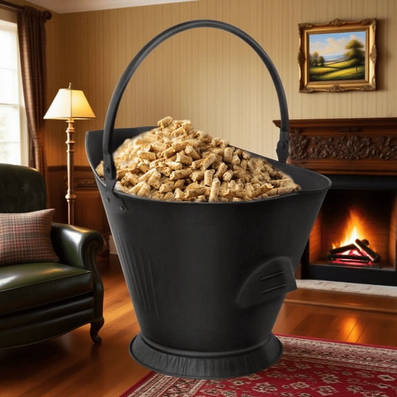 StarQualityBargain 3.2 Gal Traditional Galvanized Steel Round Small Pellet Ash Bucket w/Handles, 8.8 Inch Tall, Black