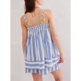 thumbnail image 6 of Women Y2k Striped Sleeveless Flowy Hem Crop Top+High Waist Lounge Shorts Set 2 Piece Sleepwear Light Blue XL, 6 of 8