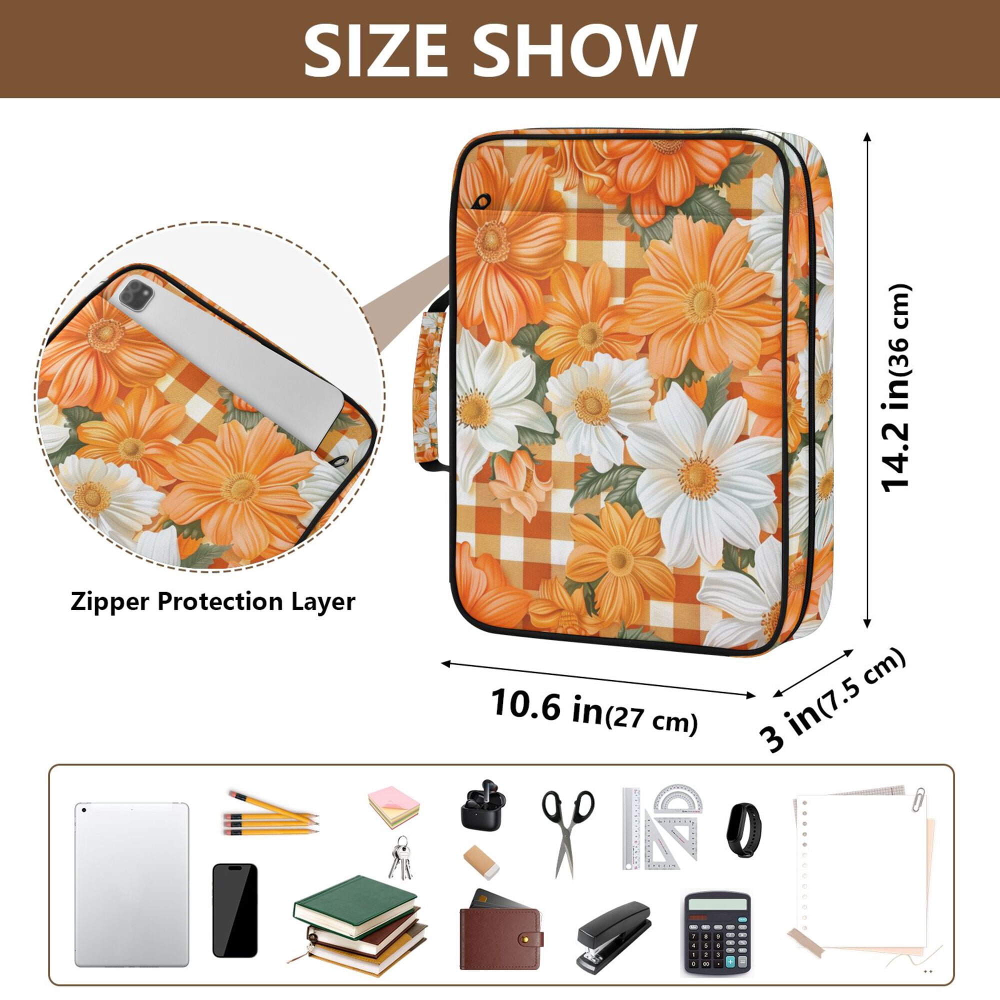 FORMRS Accordion File Folder A4 Size 7-Pocket Expanding Document Organizer Bag with 3 Ring Binder, Sunny Floral
