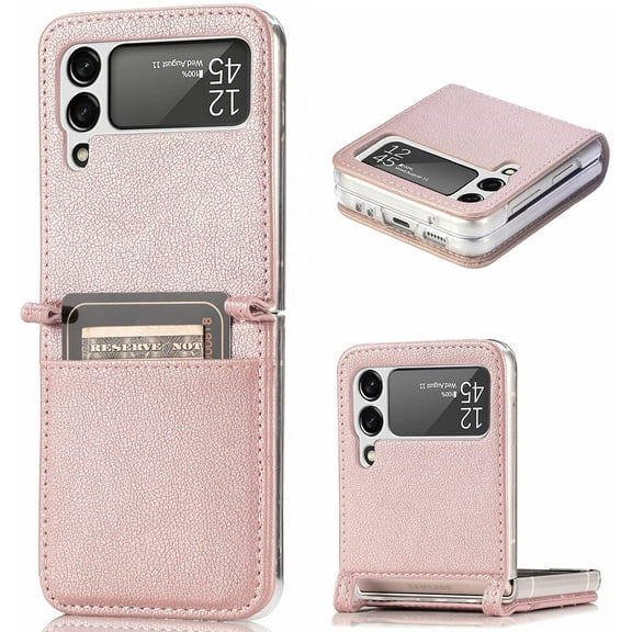 for Samsung Galaxy Z Flip 3 Case, Leather Wallet Case, Slim Fit Protective Phone Case Cover for Samsung Galaxy Z Flip 3 (Rosegold)