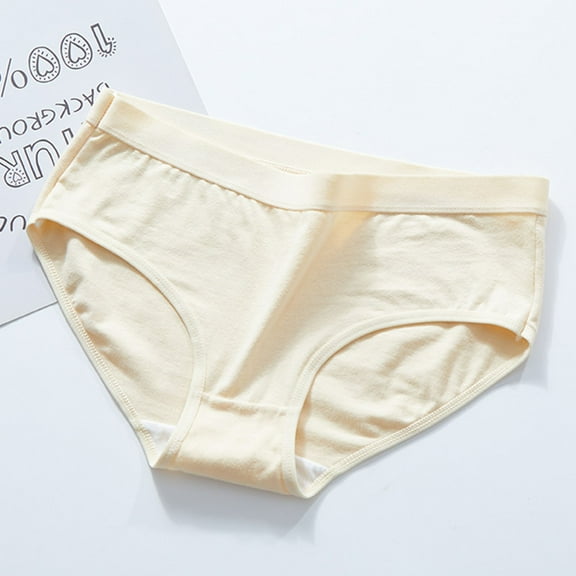 LYEAA Underwear Women Cotton Stretch Brief Mid Waisted Cool Breathable Comfort Solid Daily Panties Seamless Full Fashionable Underpants Beige M