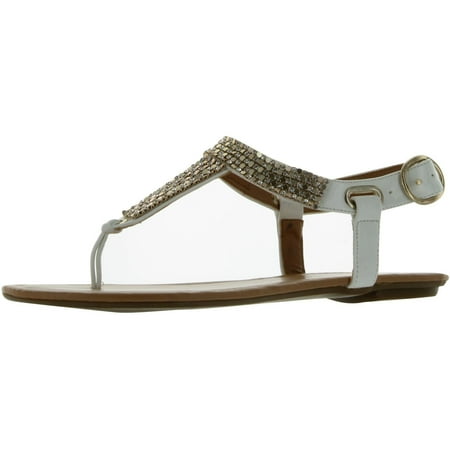 

City Classified Women s Lynet Metallic Mesh T-Strap Thong Flat Slingback Sandal White Patent-lynet 6.5