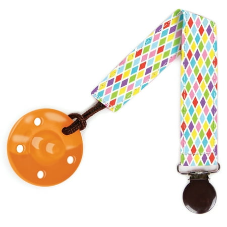 Sister Chic- Binki Band, Pacifier Clip, Yellow Rhombus Fabric