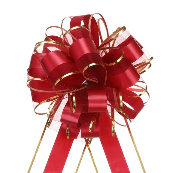 10pcs 8 Inch Large Big Pull Bow with Gold Edge, Organza Car Gift Wrapping Bows Ribbon for Christmas, Wine Red